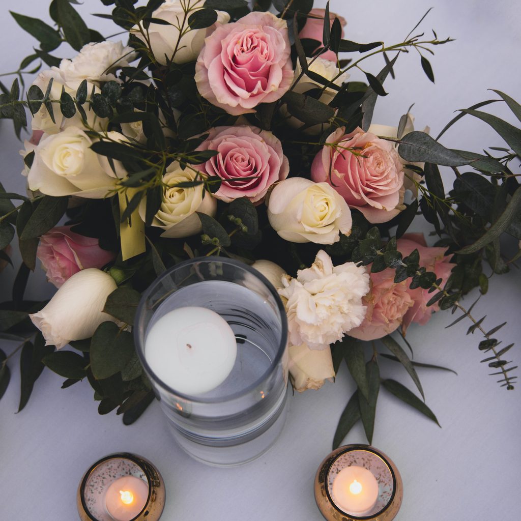 floral and votives centerpiece