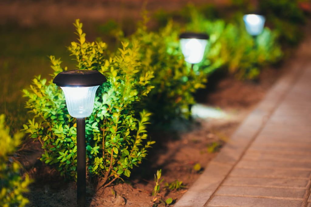 outdoor ground lights along a garden path