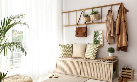 Home entryway with storage and wall hooks