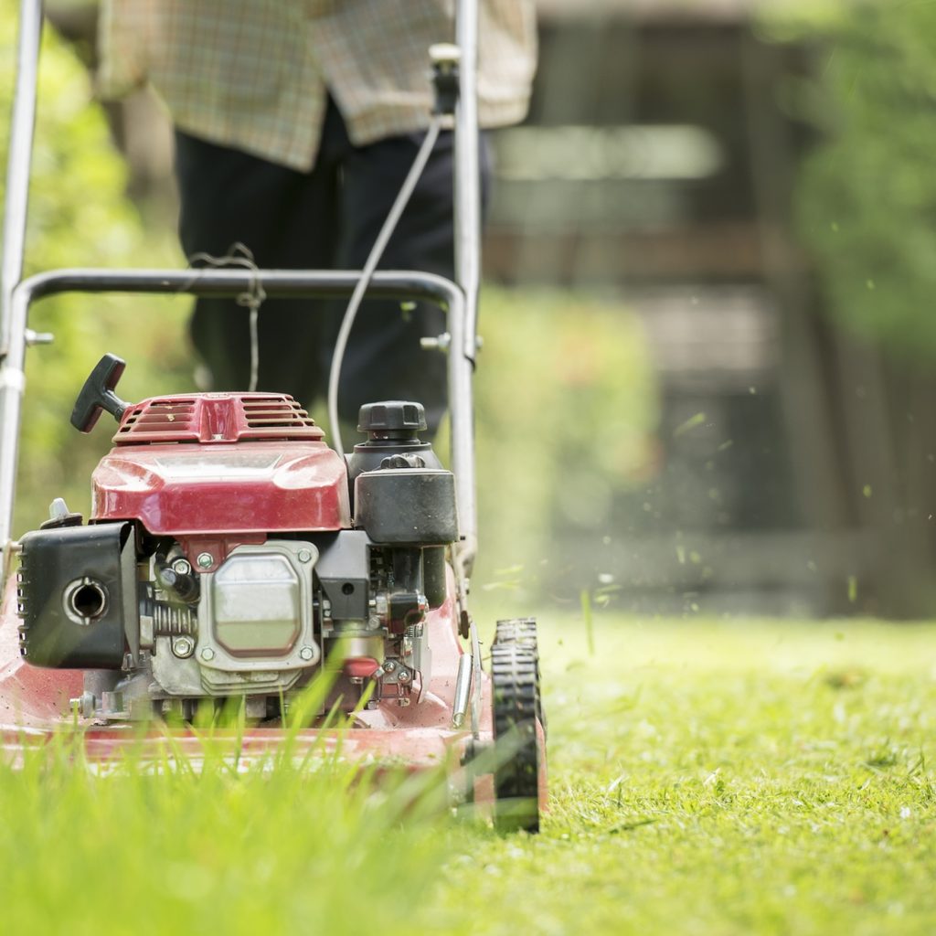 Lawn mower cutting grass