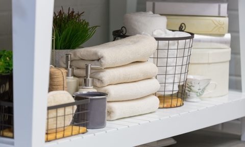 organized bathroom shelf