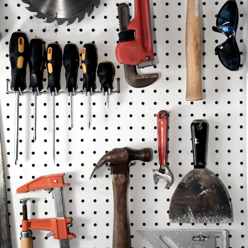 Pegboard with tools