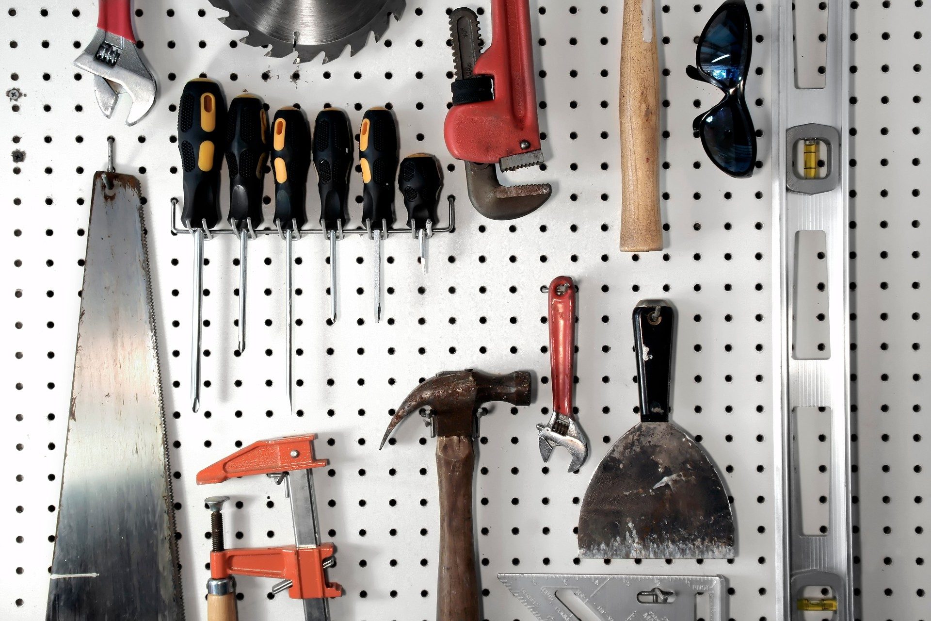 Pegboard with tools