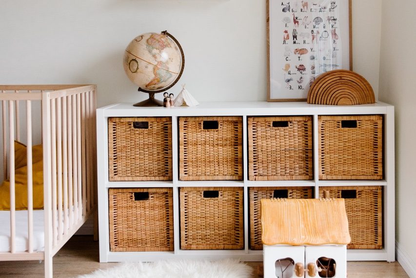 nursery with wicker baskets