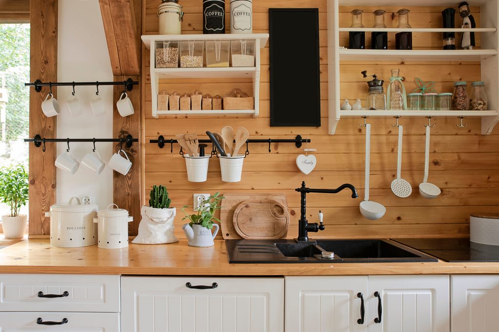 Rustic kitchen with open shelves