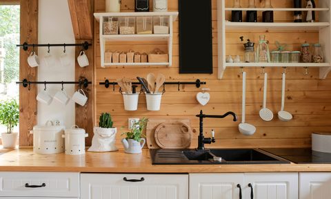 Rustic kitchen with open shelves