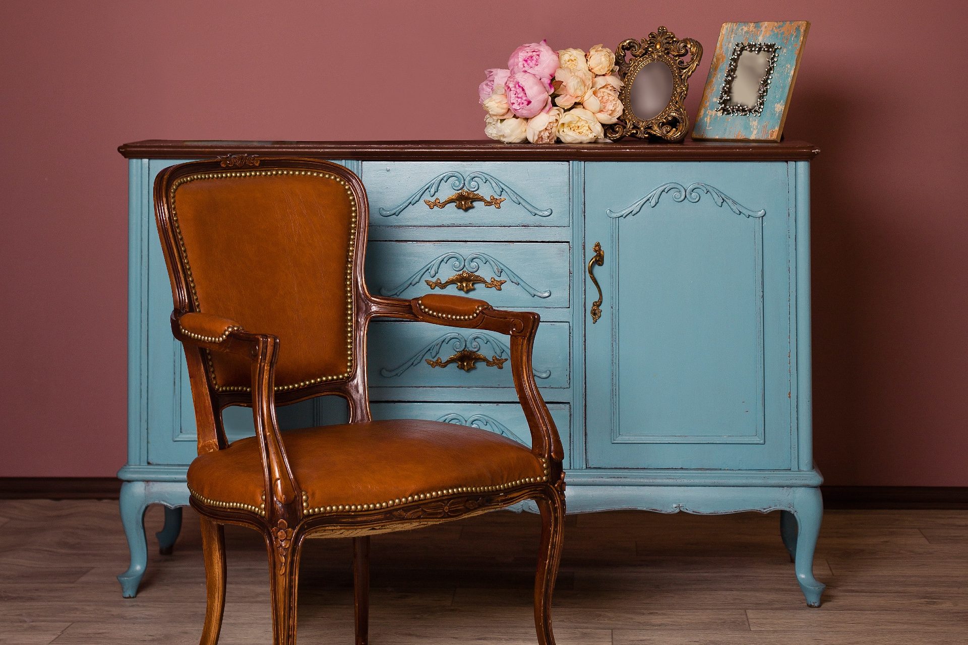 Antique dresser and chair