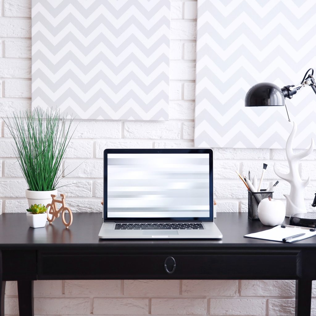 desk with task lighting