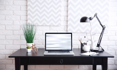 desk with task lighting