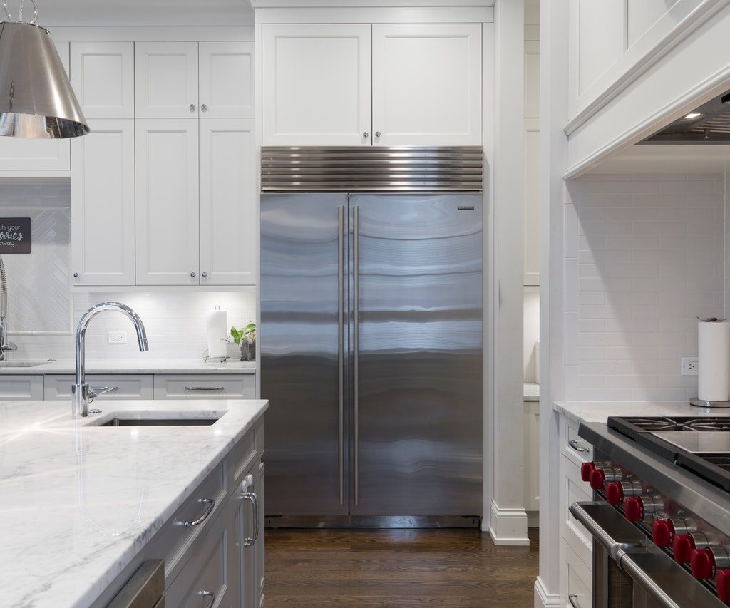 Stainless steel refrigerator and other stainless steel in the kitchen