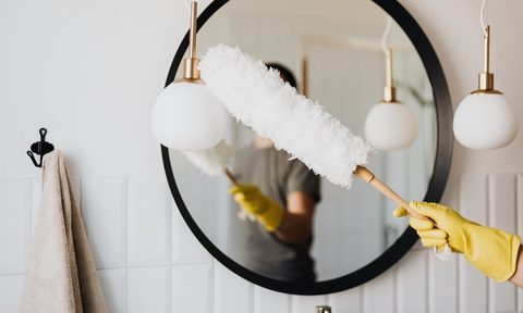feather duster and mirror