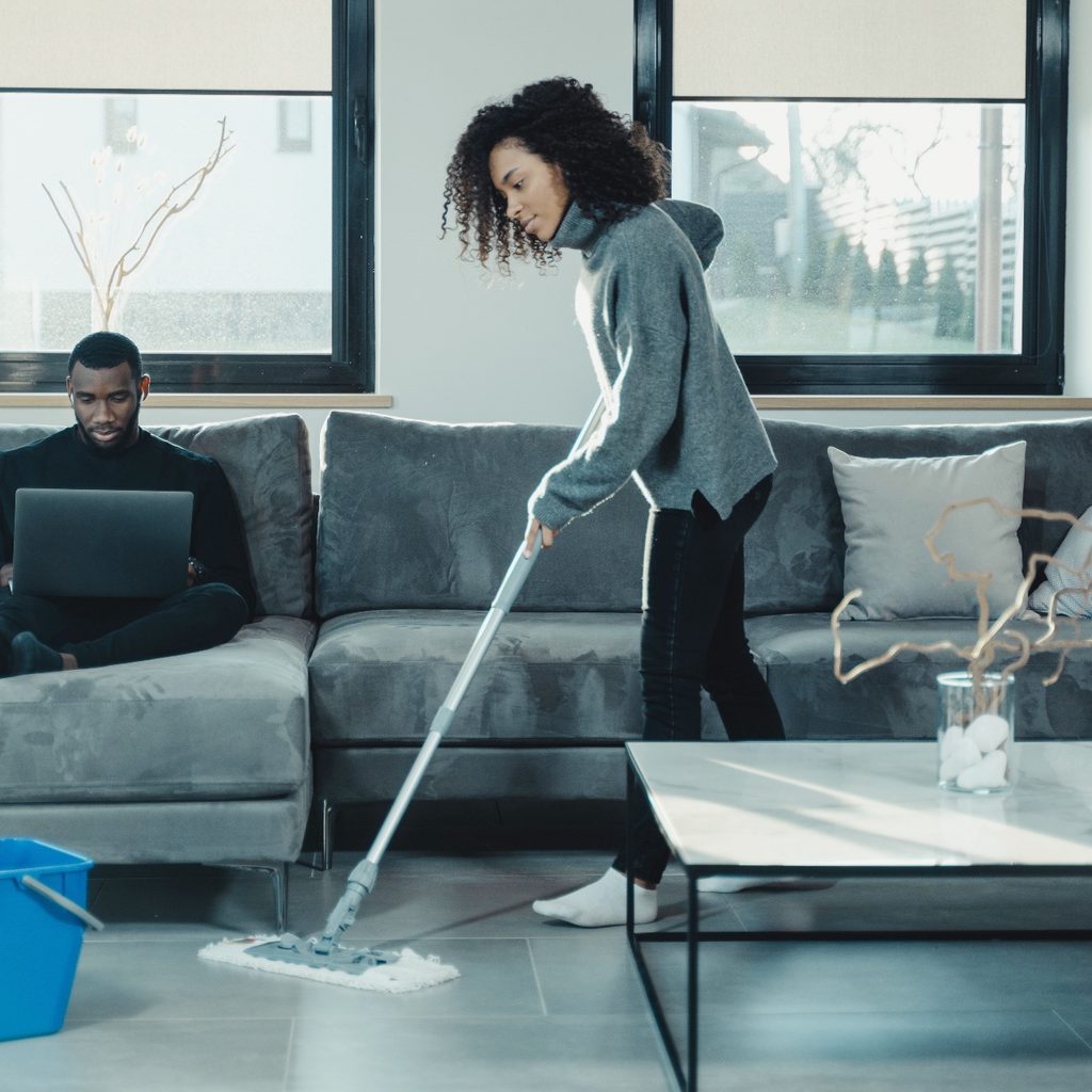 woman cleaning the floor