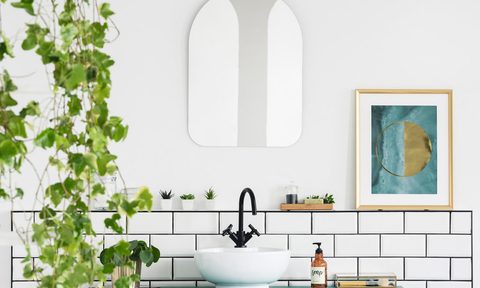 Bathroom with plant and wall art