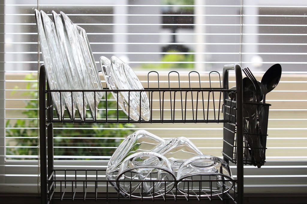 dishes drying on dish rack