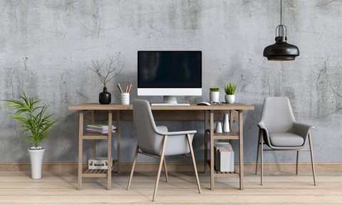 Desk with shelves in office