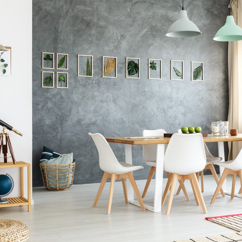 dining room with narrow table