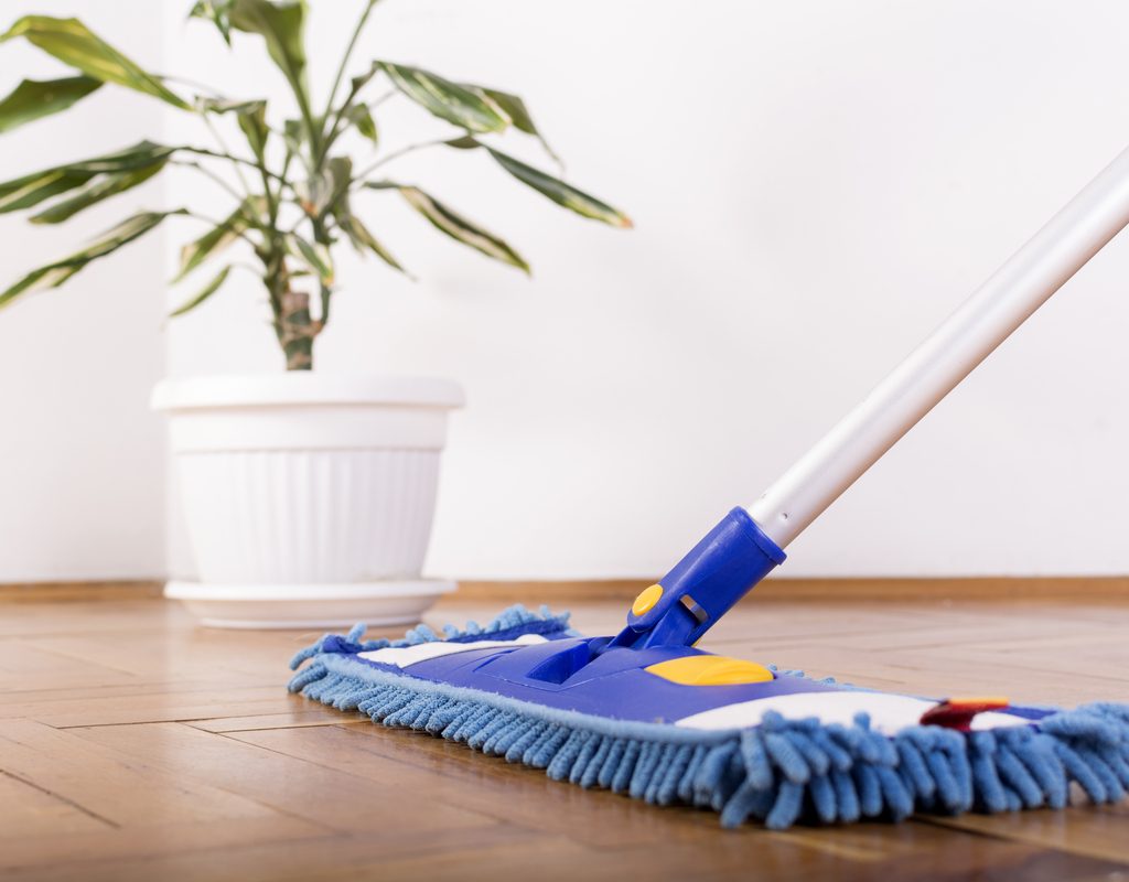 Dust mopping a hardwood floor