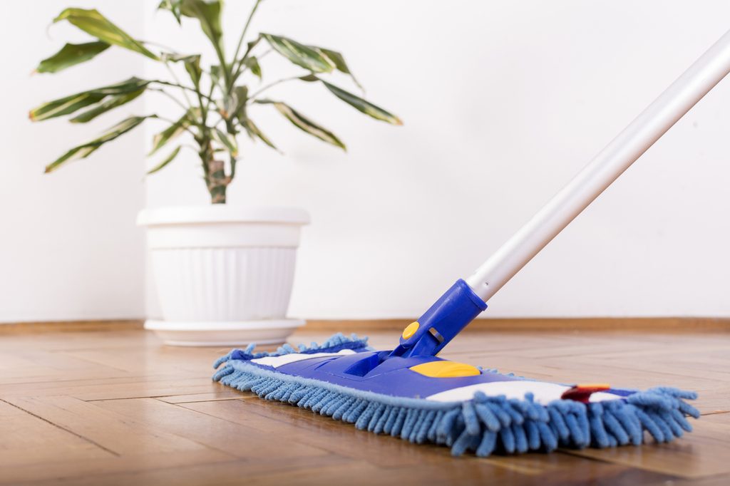 Dust mopping a hardwood floor