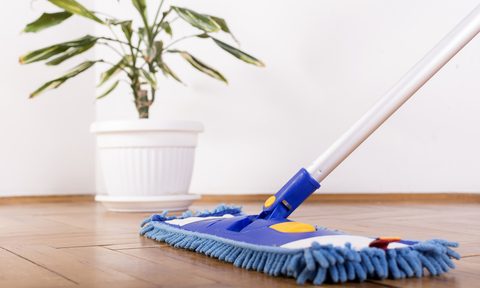 Dust mopping a hardwood floor