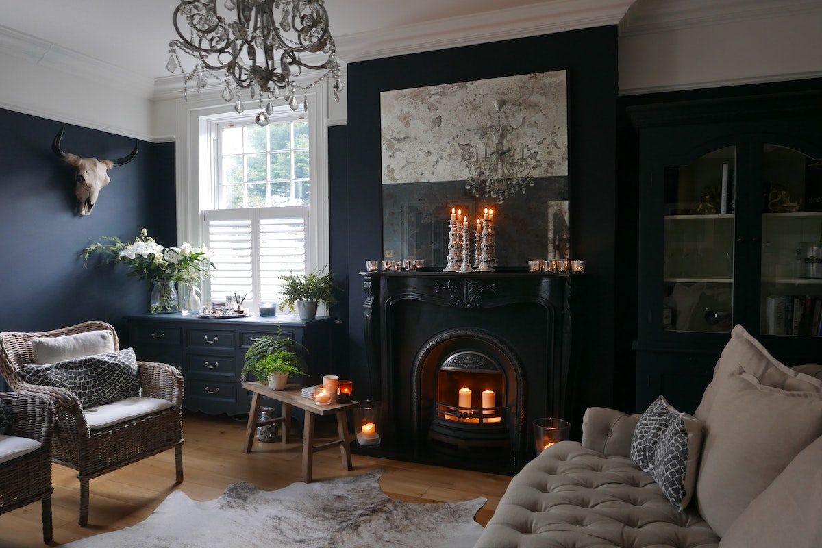fireplace with candles