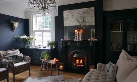 fireplace with candles
