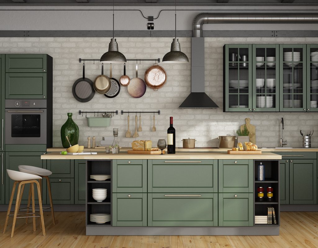 green kitchen cabinets