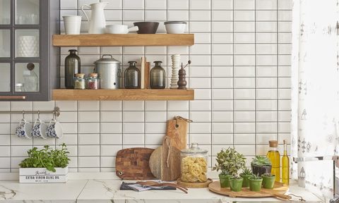 kitchen with subway tiles and dark grout