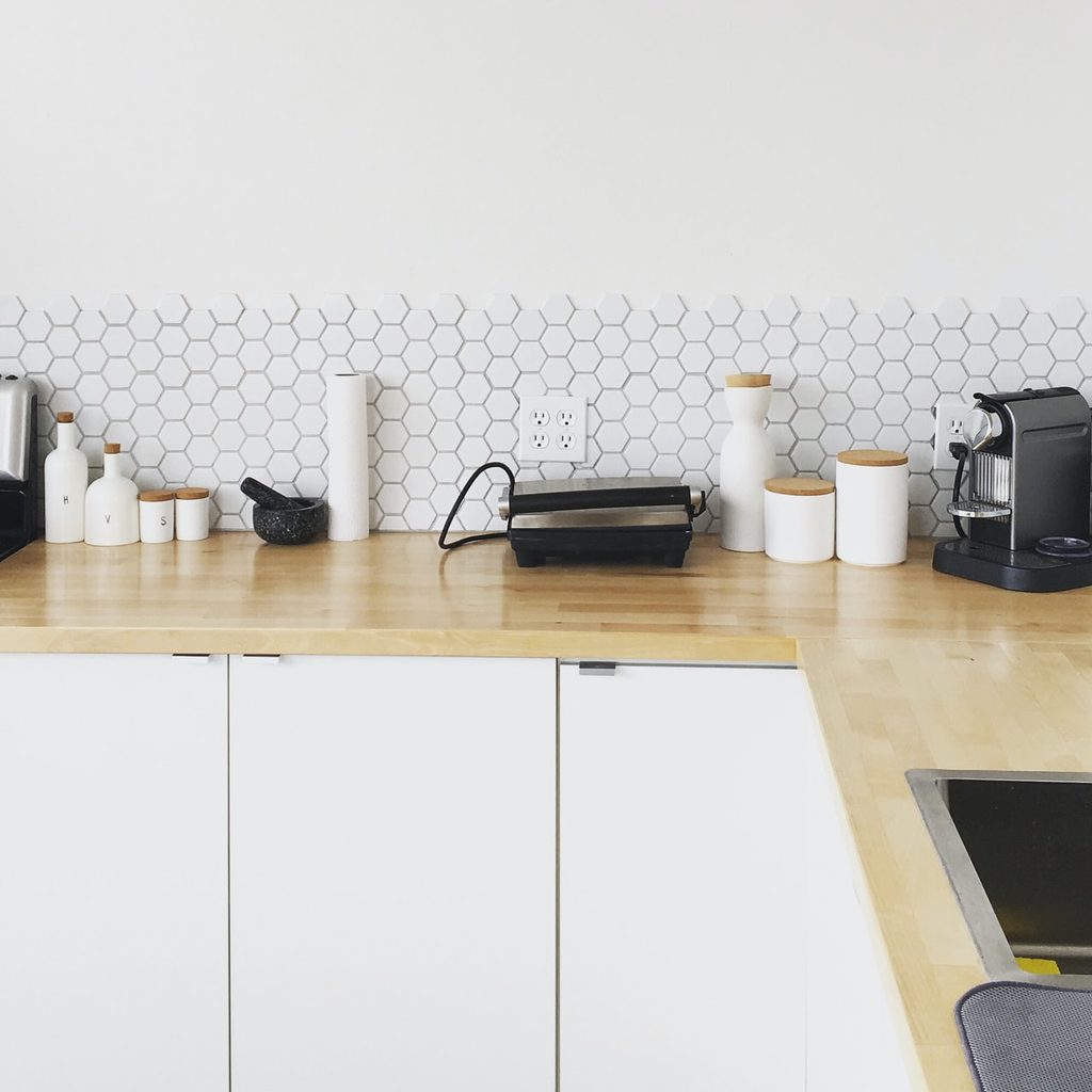 cluttered kitchen counter