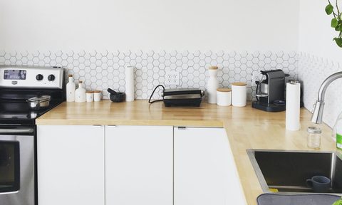 cluttered kitchen counter