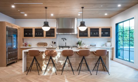 modern kitchen with wood cabinets