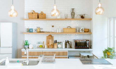 Open shelving in kitchen for organization