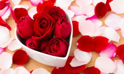 Rose inside a heart-shaped bowl
