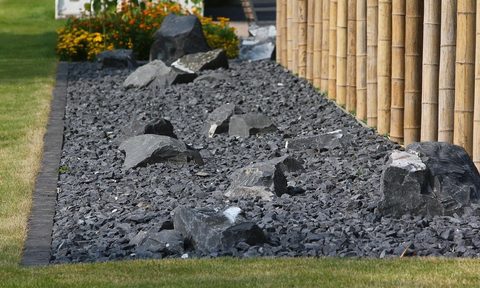 stone garden against wall