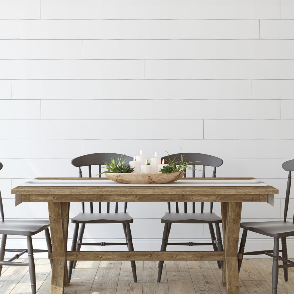 dining room with shiplap