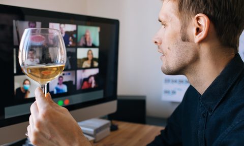 virtual online party attendance man wine
