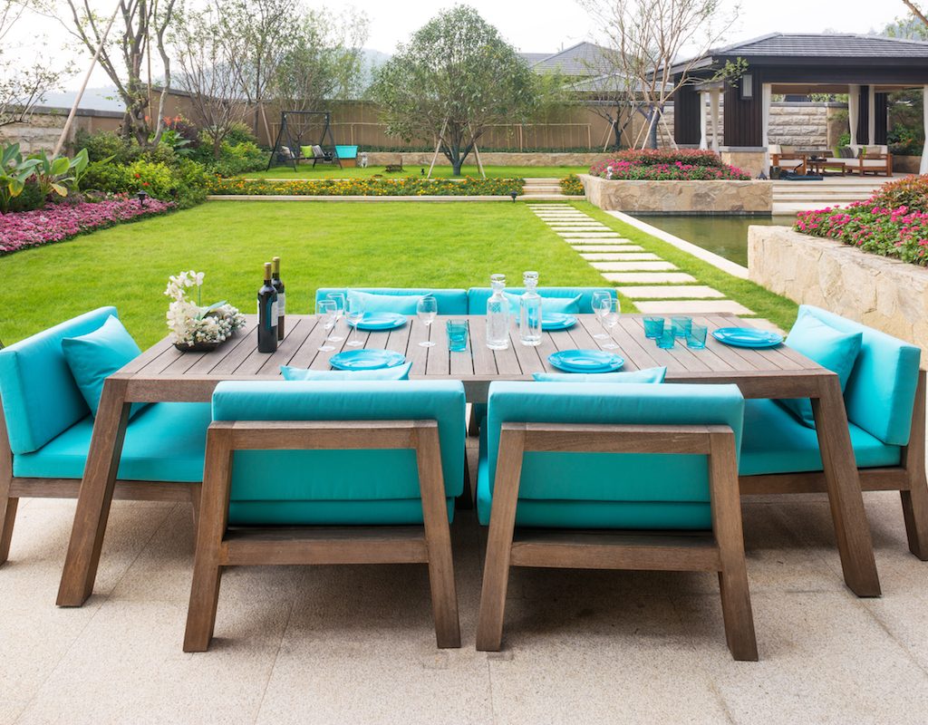 blue patio set