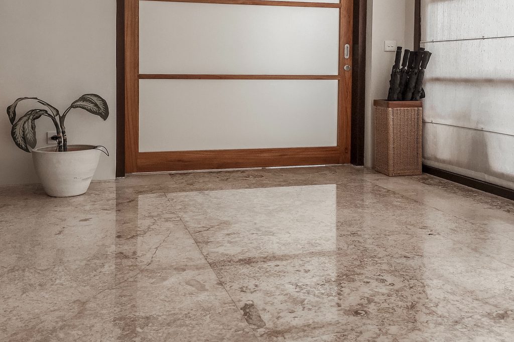Shiny concrete floor in entryway