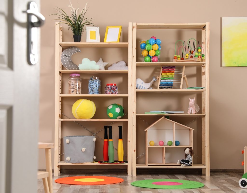 vertical playroom storage shelves