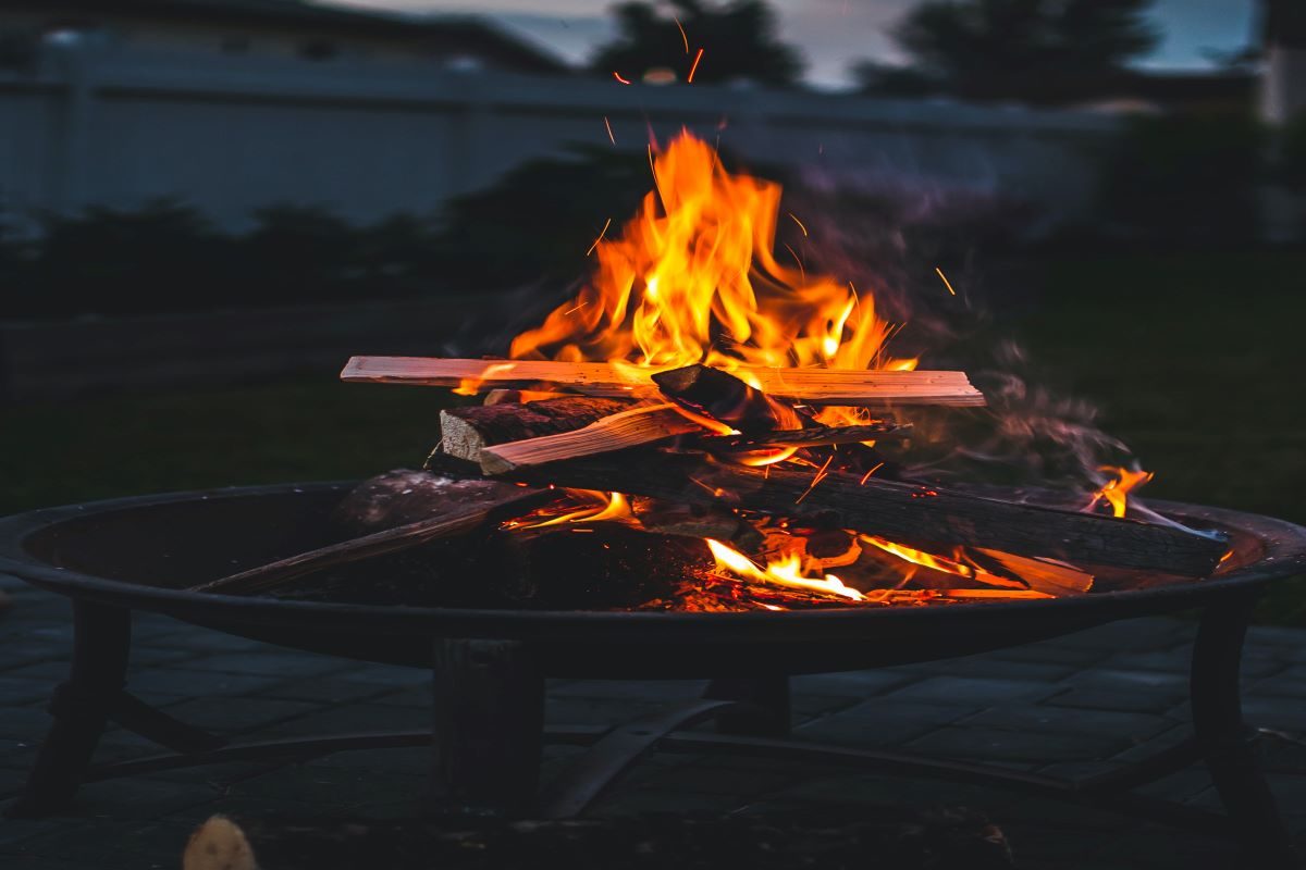 fire pit in the backyard