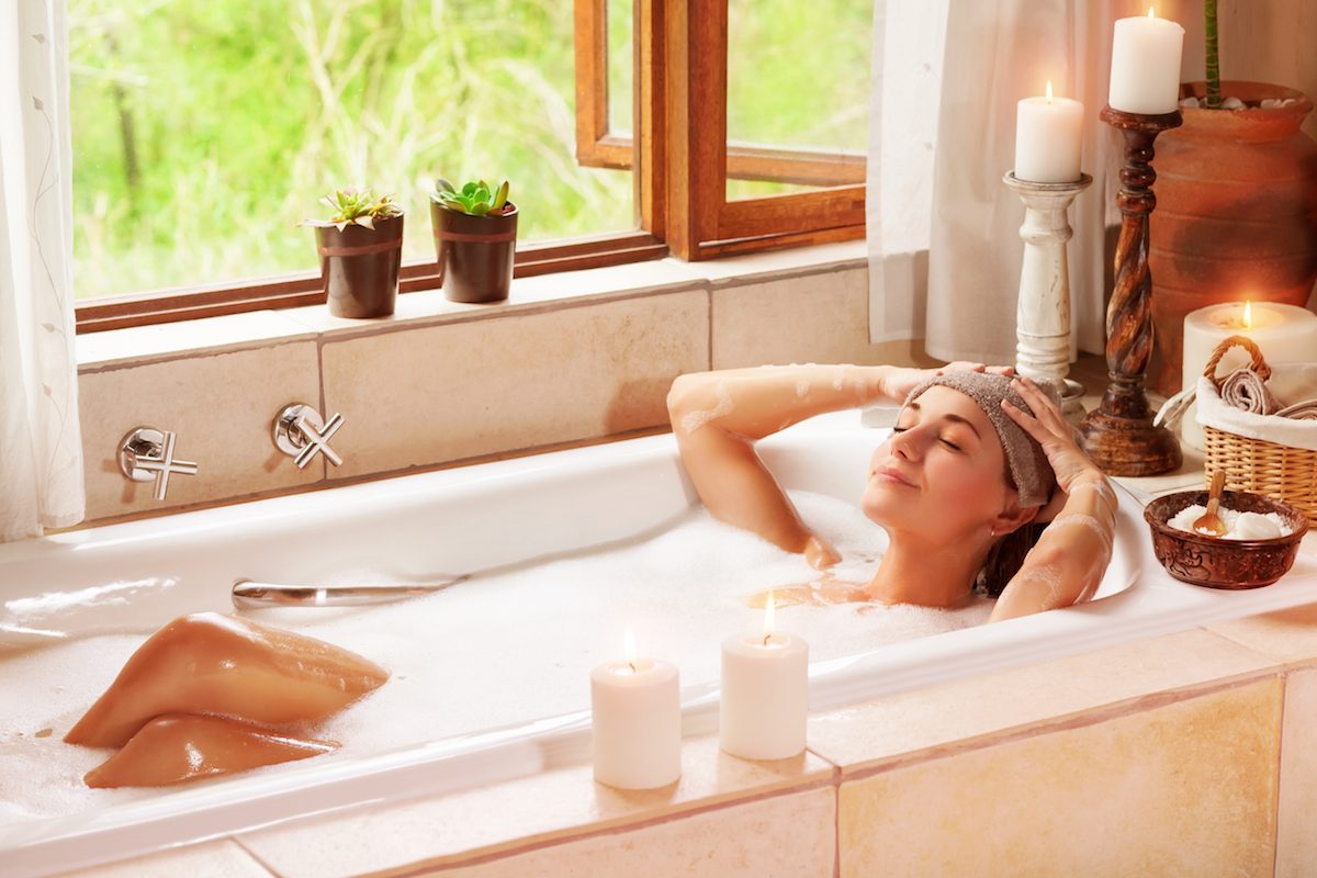 woman taking bath
