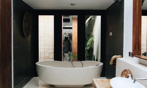 bathroom with black walls