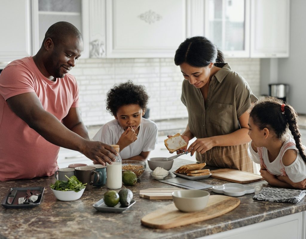 family cooking dinner together