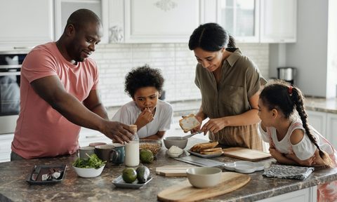 family cooking dinner together
