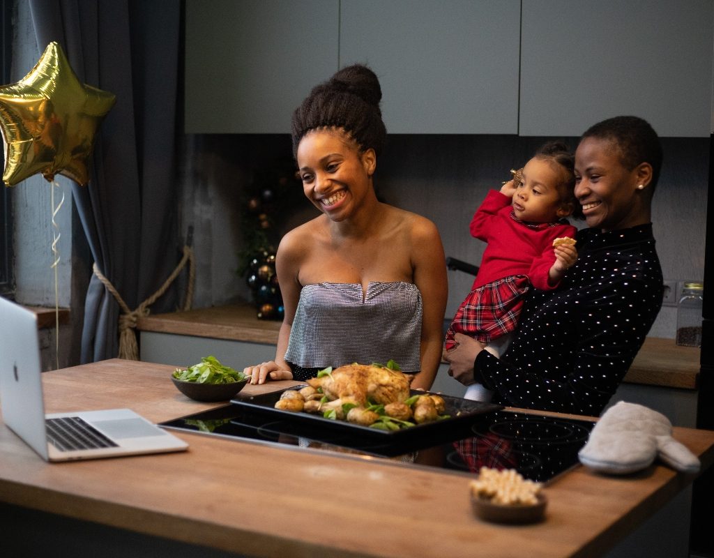 family cooking on video call