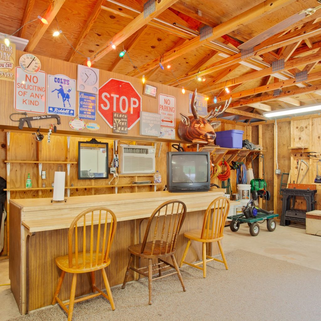Garage bar with unfinished walls