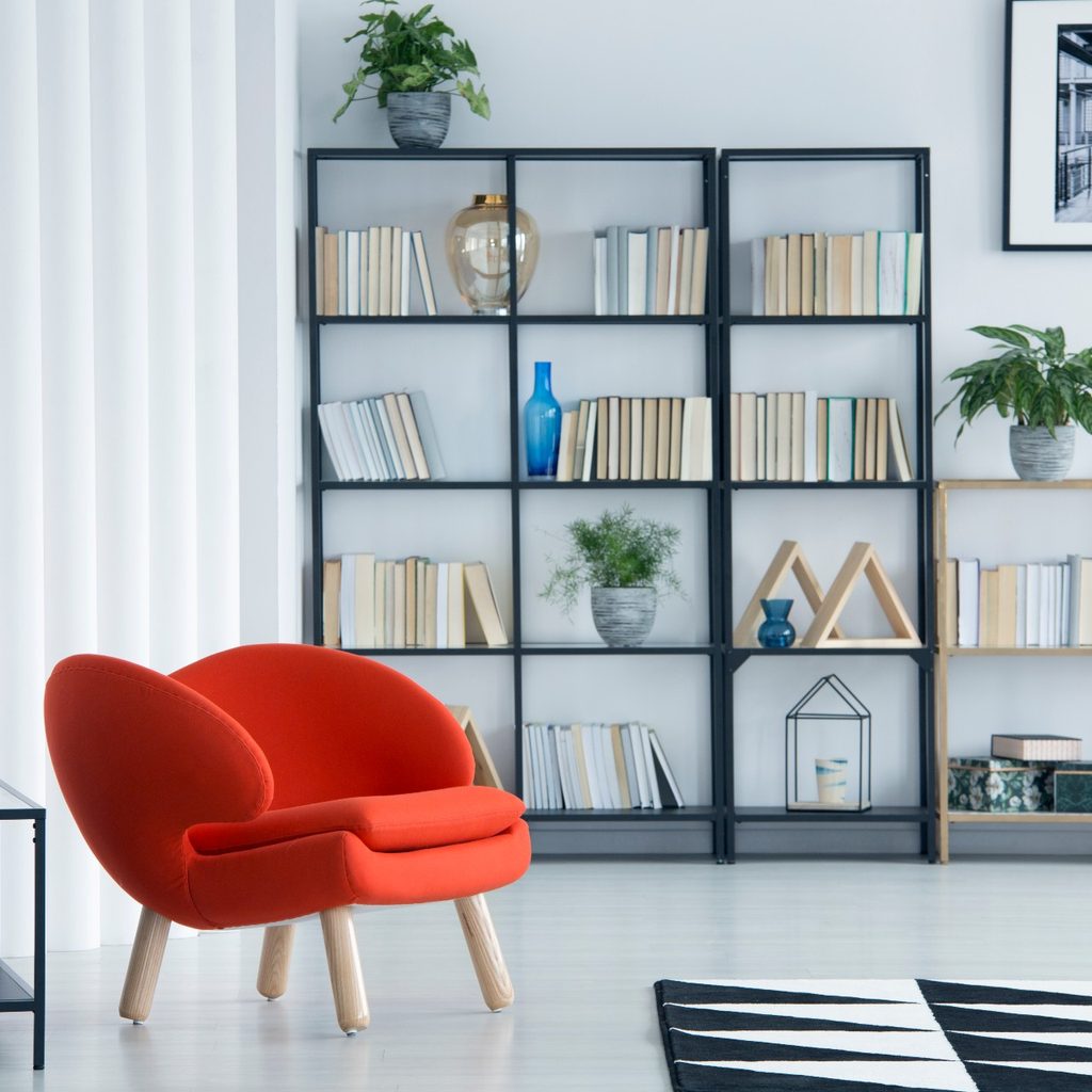 living room with bookshelf