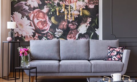 living room with wallpaper