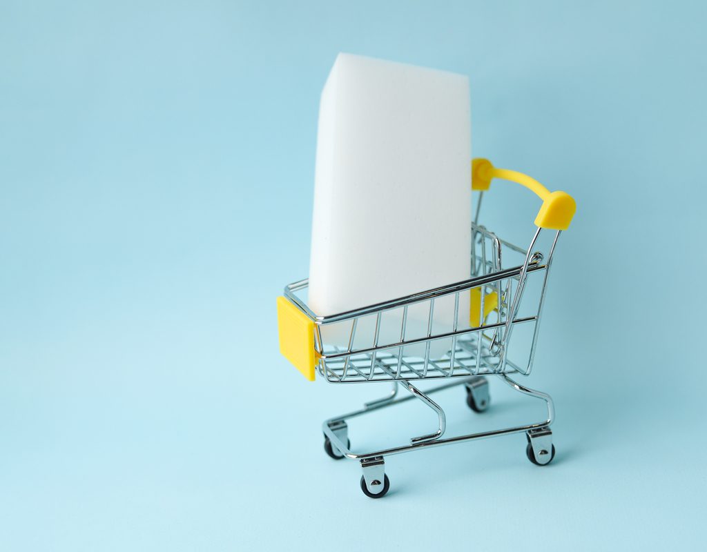 Magic Eraser in a toy shopping cart.