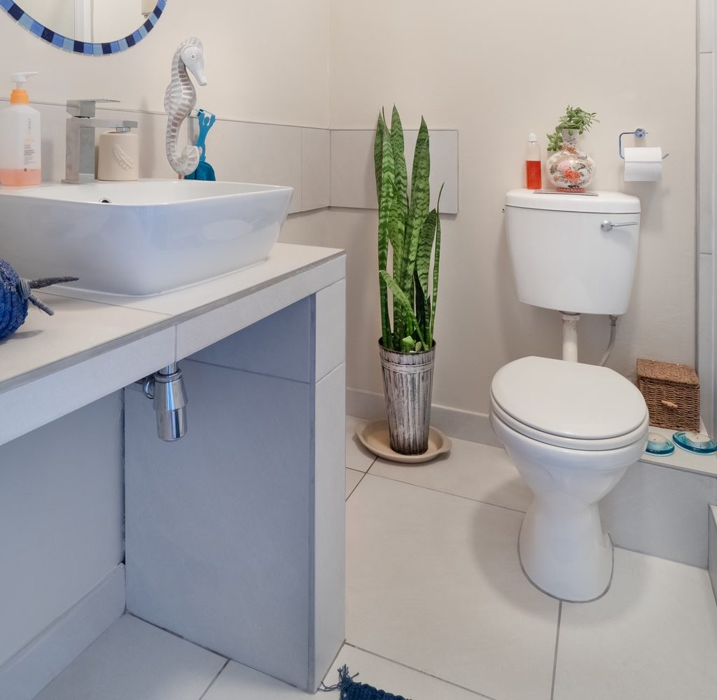 The inside of a clean, beautiful bathroom.