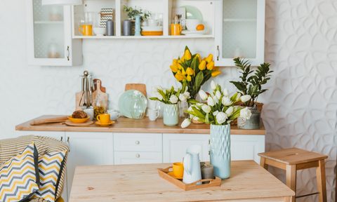 Spring flowers home decor on table